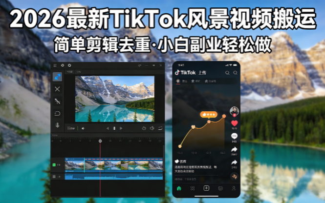 2026最新TikTok风景视频搬运简单剪辑去重小白副业月入 8000-无畏轻创