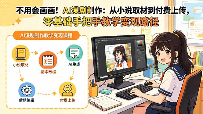 不用会画画！AI漫剧制作：从小说取材到付费上传，零基础手把手教学变现路径-无畏轻创
