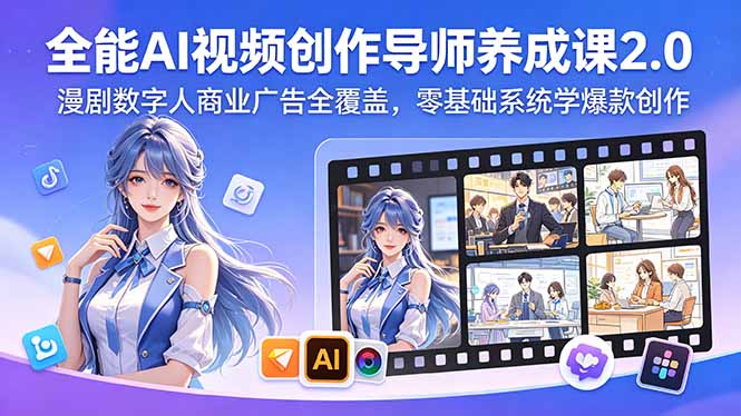 全能AI视频创作导师养成课2.0，漫剧数字人商业广告全覆盖，零基础系统学爆款创作-无畏轻创