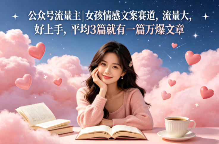 公众号流量主女孩情感文案赛道，流量大，好上手，平均3篇就有一篇万爆文章-无畏轻创