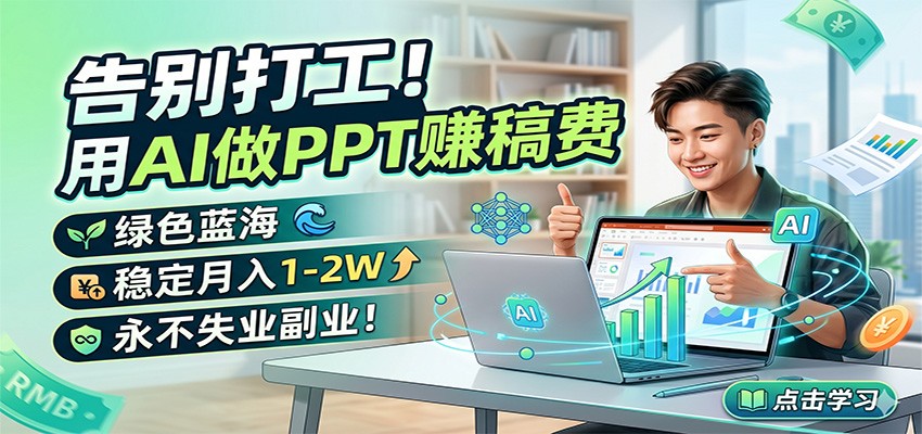 告别打工！用AI做PPT赚稿费，绿色蓝海，稳定月入1-2W，永不失业副业！-无畏轻创
