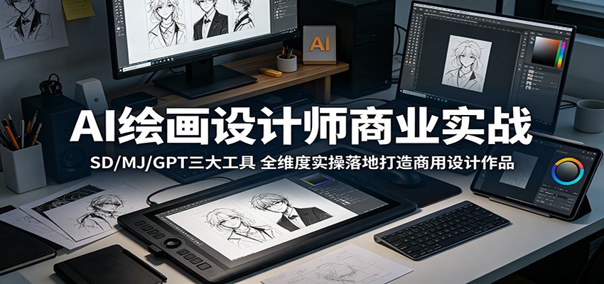 AI绘画设计师商业实战：SD/MJ/GPT三大工具，全维度实操落地打造商用设计作品-无畏轻创
