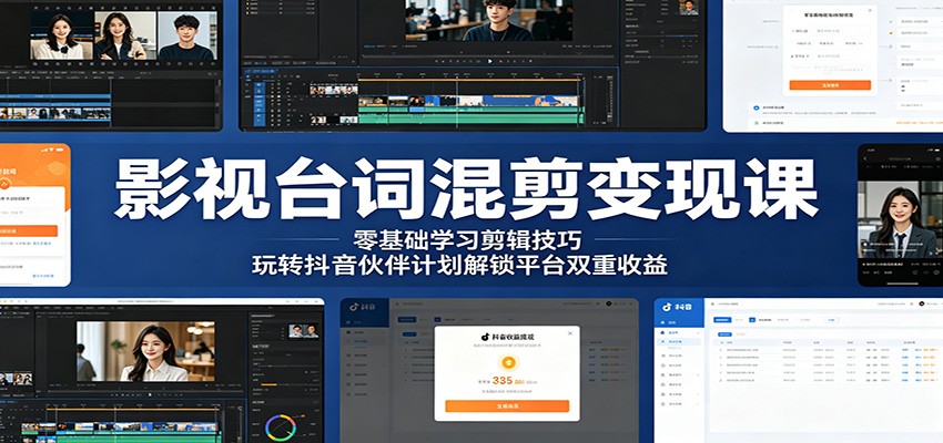 影视台词混剪变现课：零基础学习剪辑技巧，玩转抖音伙伴计划解锁平台双重收益-无畏轻创