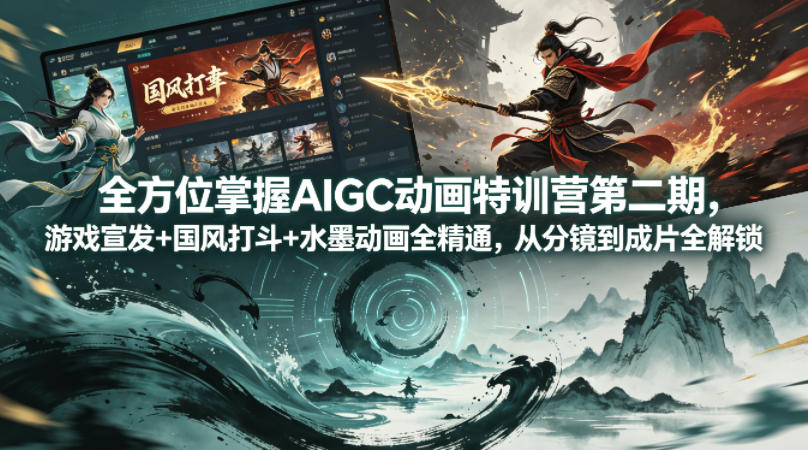 全方位掌握AIGC动画特训营第二期，游戏宣发+国风打斗+水墨动画全精通，从分镜到成片全解锁-无畏轻创