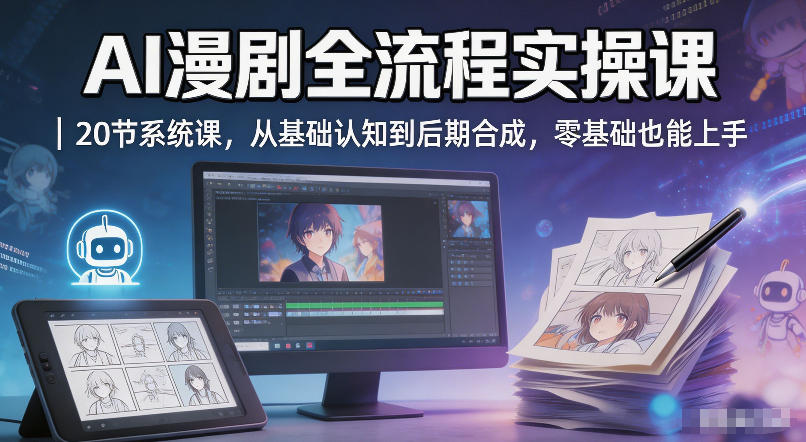 AI漫剧全流程实操课｜20节系统课，从基础认知到后期合成，零基础也能上手-无畏轻创