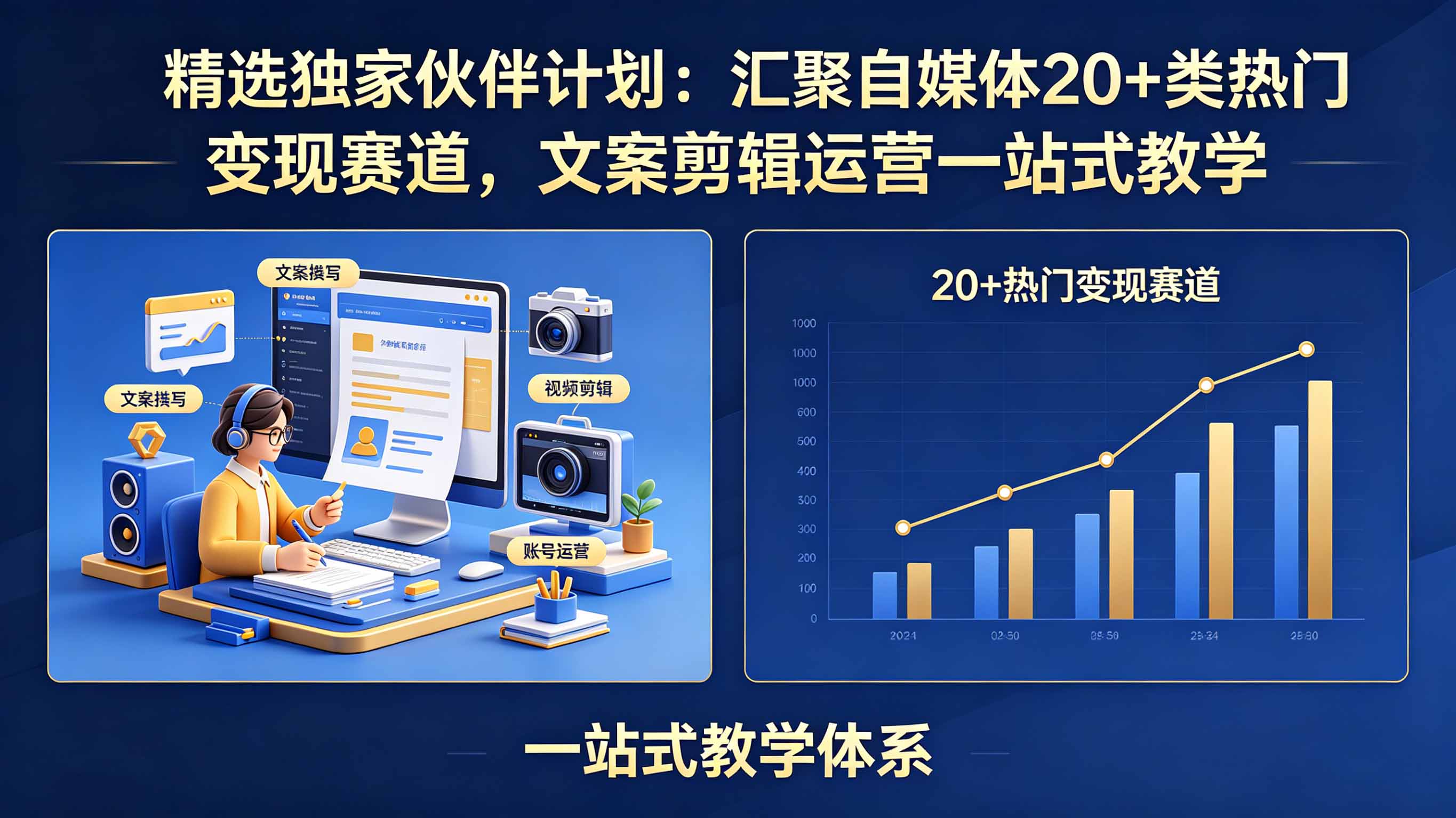 精选独家伙伴计划：汇聚自媒体20+类热门变现赛道，文案剪辑运营一站式教学-无畏轻创