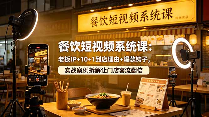 餐饮短视频系统课：老板IP+10+1到店理由+爆款钩子，实战案例拆解让门店客流翻倍-无畏轻创
