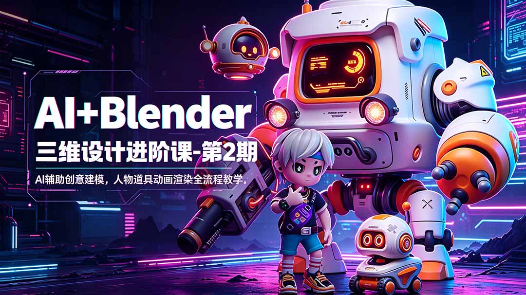 AI+Blender三维设计进阶课-第2期：AI辅助创意建模，人物道具动画渲染全流程教学-无畏轻创