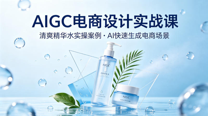 AIGC电商设计实战课，以清爽精华水为实操案例，教你用AI快速生成电商场景-无畏轻创