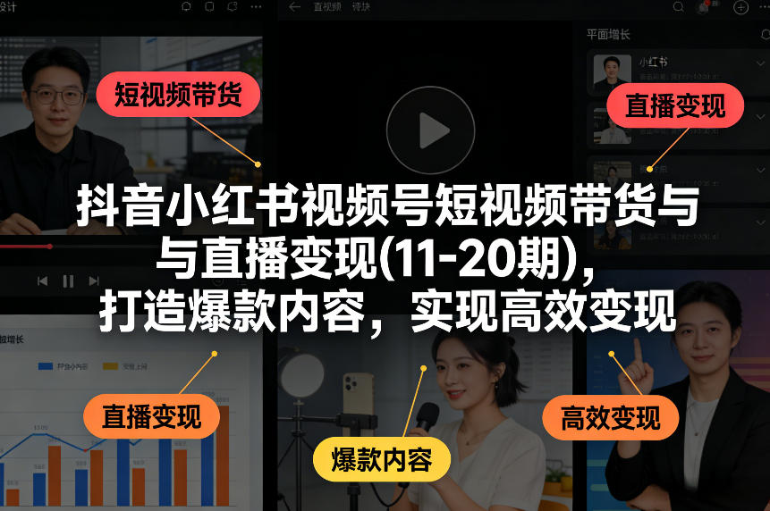 抖音小红书视频号短视频带货与直播变现(10-21期)，打造爆款内容，实现高效变现(更新05月08日)-无畏轻创