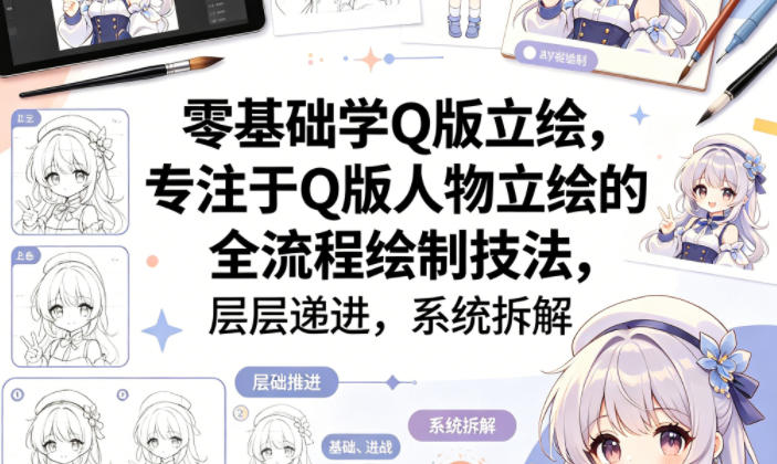 零基础学Q版立绘，专注于Q版人物立绘的全流程绘制技法，层层递进，系统拆解-无畏轻创