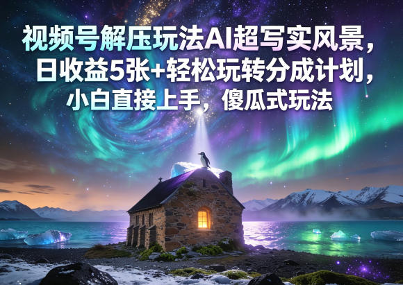 视频号解压玩法AI超写实风景，日收益5张+轻松玩转分成计划，小白直接上手，傻瓜式玩法-无畏轻创