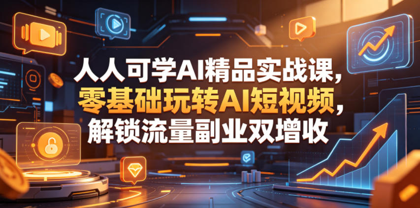 人人可学AI精品实战课，零基础玩转AI短视频，解锁流量副业双增收-无畏轻创