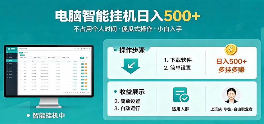 全自动电脑挂机，支持多挂多赚，上班族学生党都能做，小白也能日入500+副业-无畏轻创