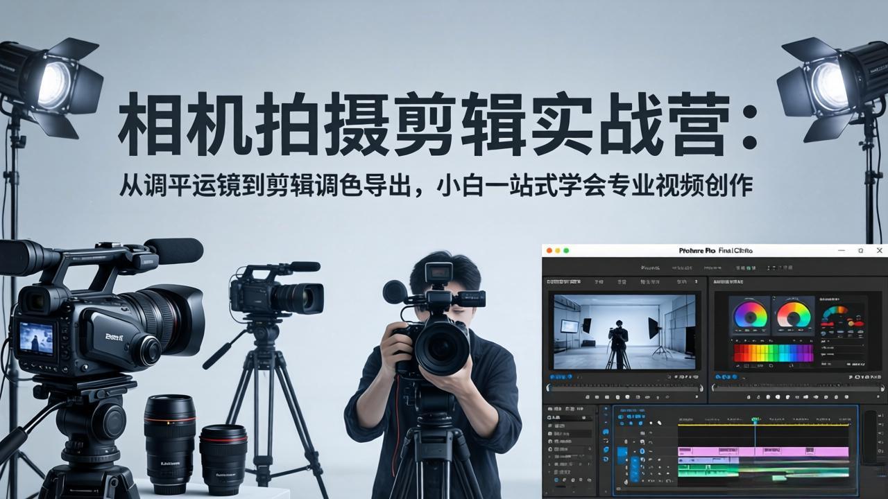 相机拍摄剪辑实战营：从调平运镜到剪辑调色导出，小白一站式学会专业视频创作-无畏轻创