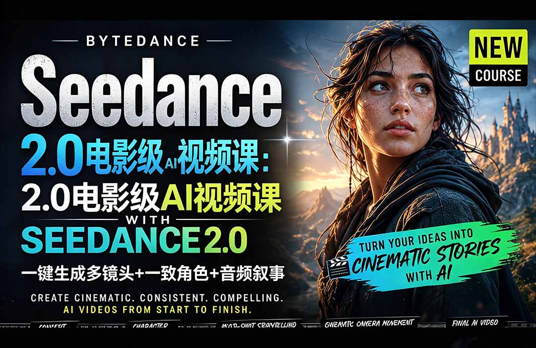Seedance 2.0电影级AI视频课：一键生成多镜头+一致角色+音频叙事-无畏轻创