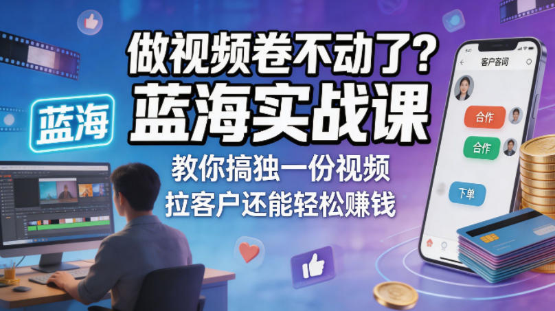 做视频卷不动了？蓝海实战课教你搞独一份视频，拉客户还能轻松賺钱！【原创双语字幕】-无畏轻创