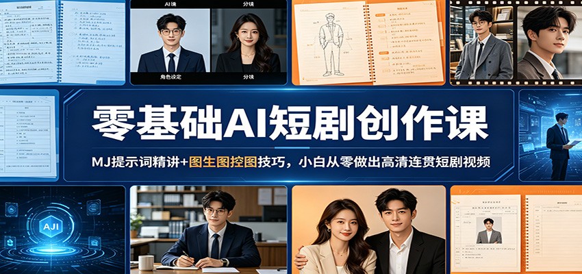 零基础AI短剧创作课：MJ提示词精讲+图生图控图技巧，小白从零做出高清连贯短剧视频-无畏轻创