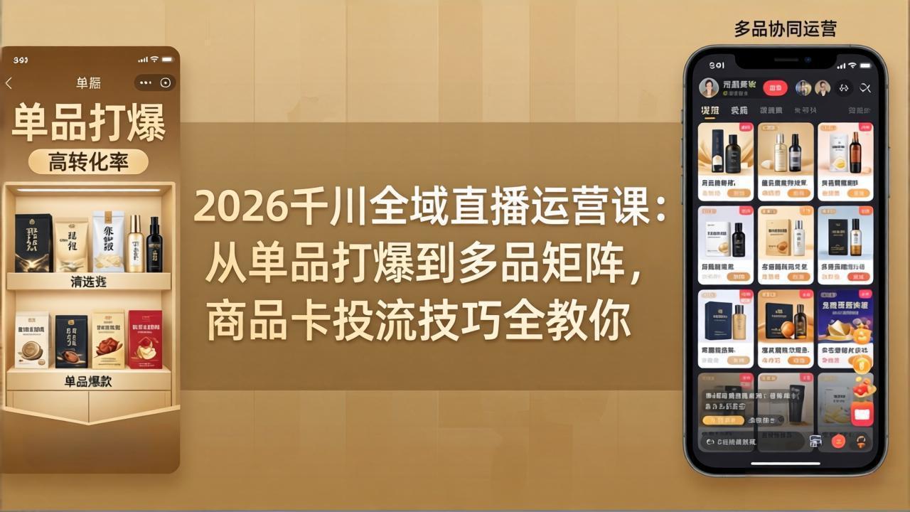 2026千川全域直播运营课：从单品打爆到多品矩阵，商品卡投流技巧全教你-无畏轻创