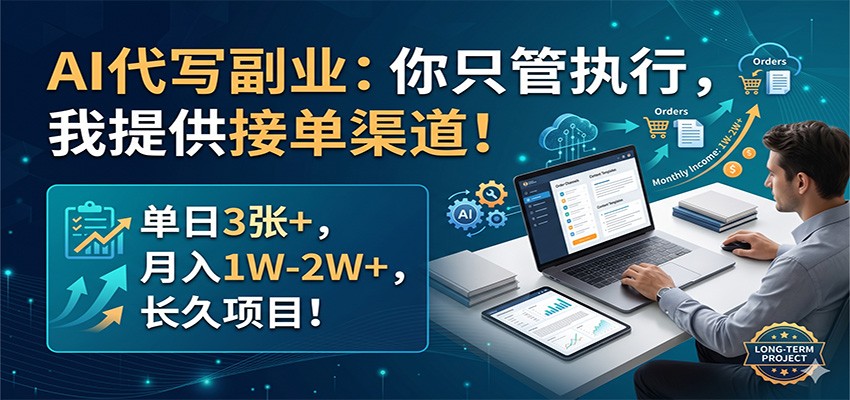 AI代写副业：你只管执行，我提供接单渠道！单日3张+，月入1W-2W+，长久项目-无畏轻创