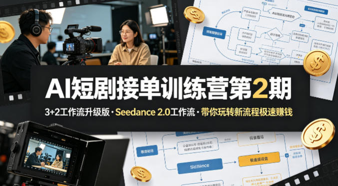 AI短剧接单训练营第2期，3+2工作流升级版，Seedance 2.0工作流，带你玩转新流程极速賺钱-无畏轻创