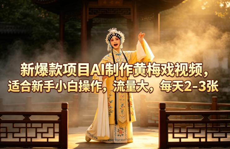 新爆款项目AI制作黄梅戏视频，适合新手小白操作，流量大，每天2-3张-无畏轻创