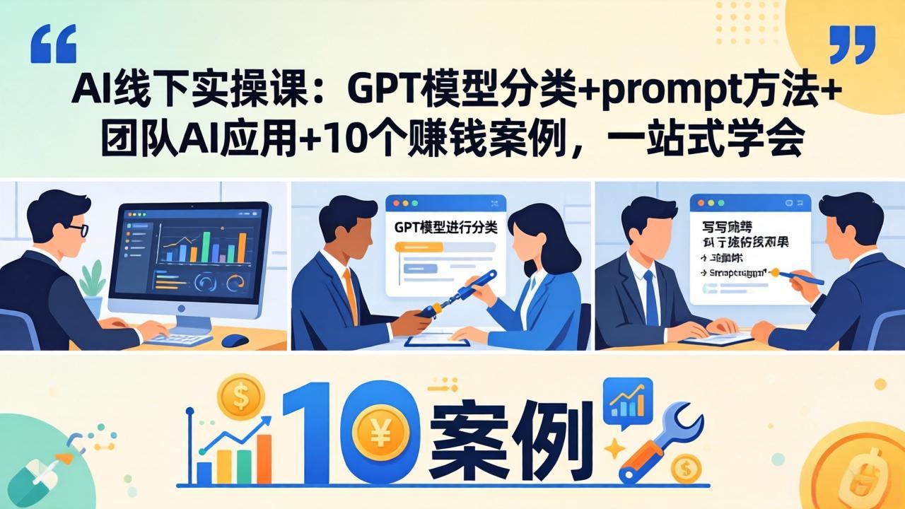 AI线下实操课：GPT模型分类+prompt方法+团队AI应用+10个赚钱案例，一站式学会-无畏轻创