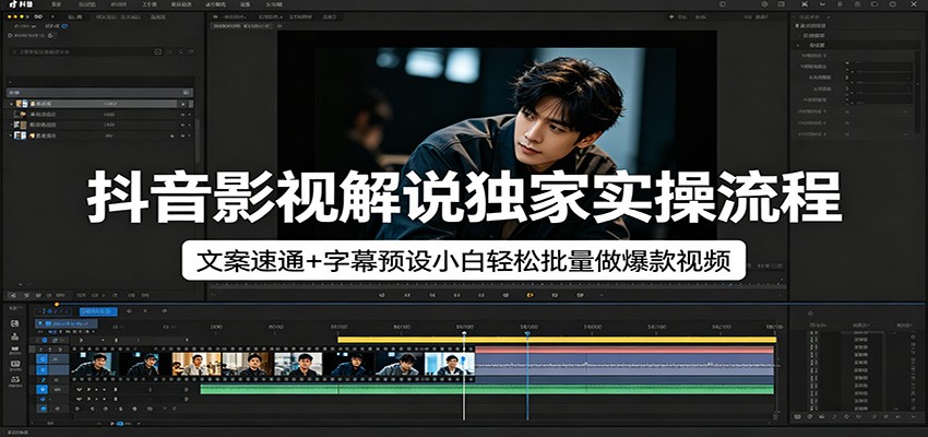 抖音影视解说独家实操流程，文案速通+字幕预设小白轻松批量做爆款视频-无畏轻创