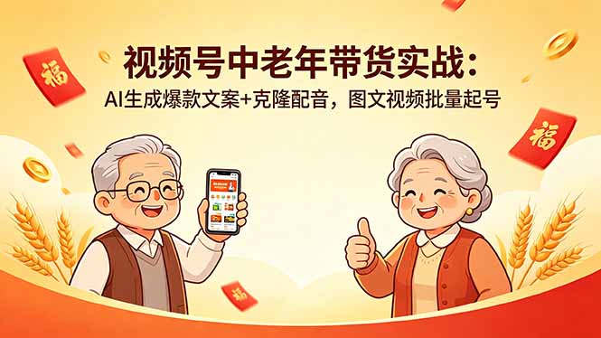 视频号中老年带货实战：AI生成爆款文案+克隆配音，图文视频批量起号-无畏轻创