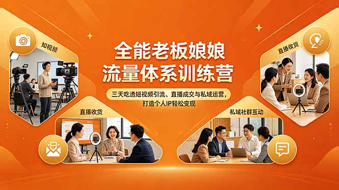 全能老板娘流量体系训练营，三天吃透短视频引流、直播成交与私域运营，打造个人IP轻松变现-无畏轻创