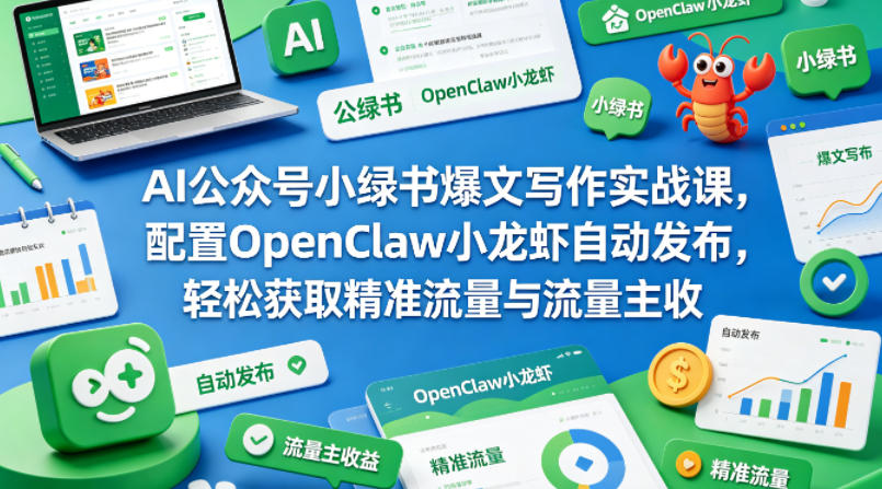 AI公众号小绿书爆文写作实战课，配置OpenClaw小龙虾自动发布，轻松获取精准流量与流量主收益-无畏轻创