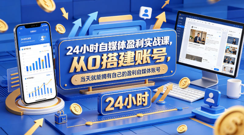 24小时自媒体盈利实战课，从0搭建账号，当天就能拥有自己的盈利自媒体账号-无畏轻创