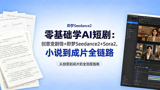 零基础学AI短剧：创意变剧情+即梦Seedance2+Sora2，小说到成片全链路-无畏轻创