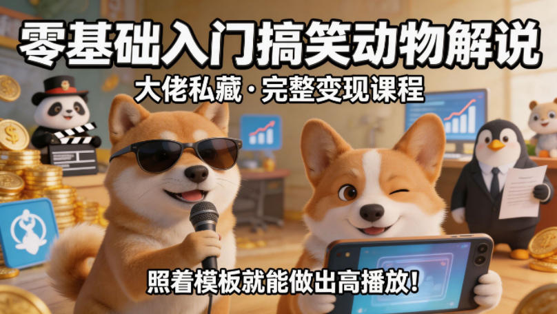 零基础入门搞笑动物解说，大佬私藏完整变现课程，照着模板就能做出高播放-无畏轻创