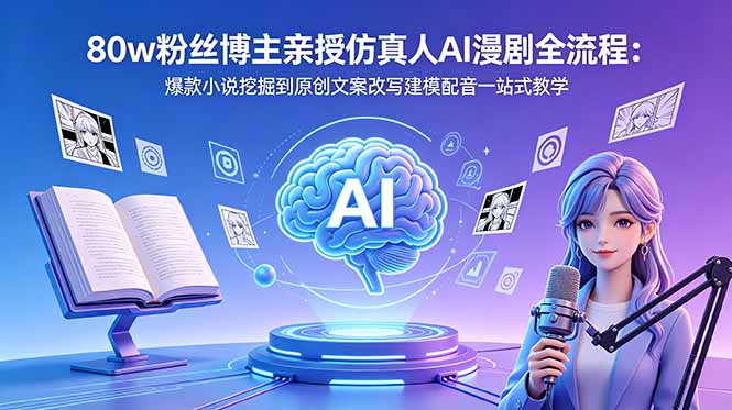 80w粉丝博主亲授仿真人AI漫剧全流程：爆款小说挖掘到原创文案改写建模配音一站式教学-无畏轻创