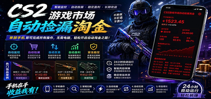 CSGO挂机捡漏项目通过利用游戏饰品交易机制，结合薄凉软件辅助捡漏，实现盈利-无畏轻创