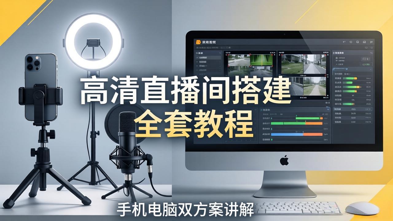 高清直播间搭建全套教程，手机电脑双方案讲解，设备选型调试多机位实操教学-无畏轻创