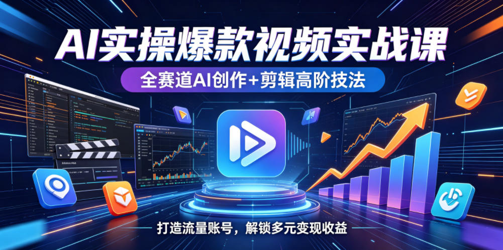 AI实操爆款视频实战课，全赛道AI创作+剪辑高阶技法，打造流量账号，解锁多元变现收益-无畏轻创