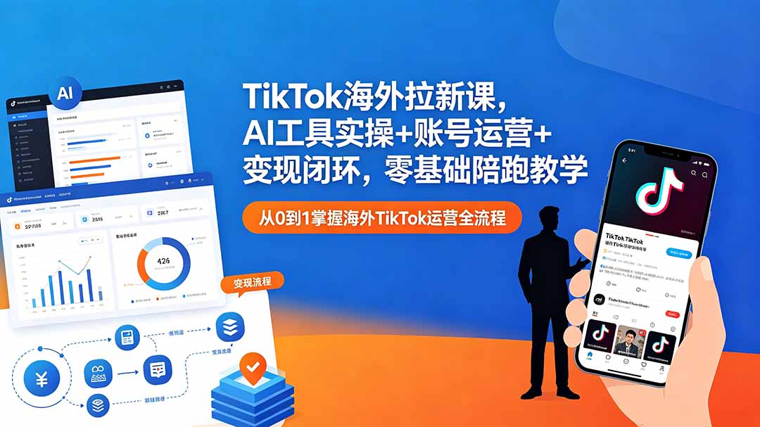TikTok海外拉新课，AI工具实操+账号运营+变现闭环，零基础陪跑教学-无畏轻创