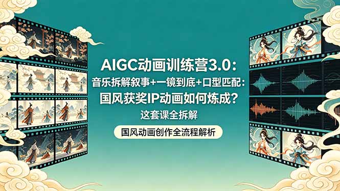 AIGC动画训练营3.0：音乐拆解叙事+一镜到底+口型匹配：国风获奖IP动画如何炼成？这套课全拆解-无畏轻创