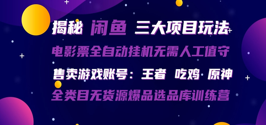 闲鱼三种玩法 全自动电影票 售卖游戏账号 爆品选品库训练营-无畏轻创