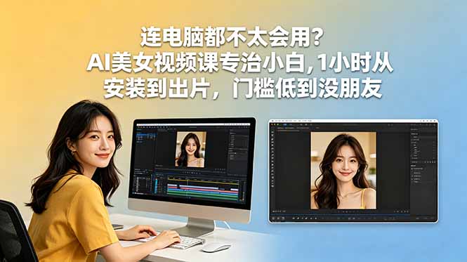 连电脑都不太会用？AI美女视频课专治小白，1小时从安装到出片，门槛低到没朋友-无畏轻创