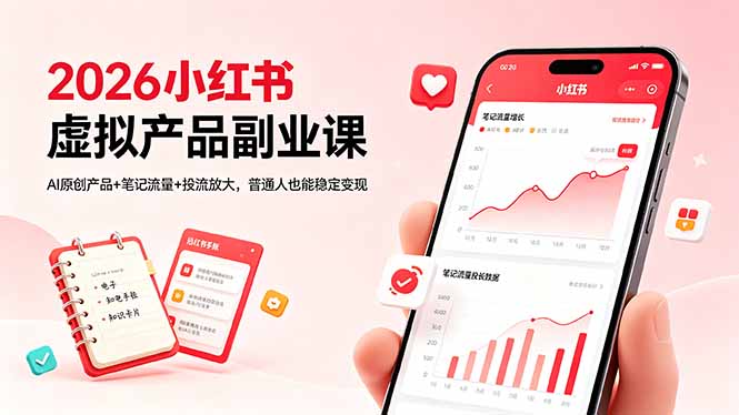 2026小红书虚拟产品副业课，AI原创产品+笔记流量+投流放大，普通人也能稳定变现-无畏轻创