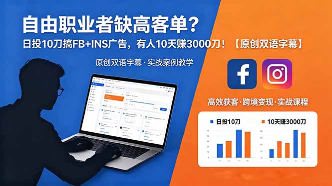 自由职业者缺高客单？日投 10 刀搞 FB+INS 广告，有人 10 天赚 3000 刀！【原创双语字幕】-无畏轻创