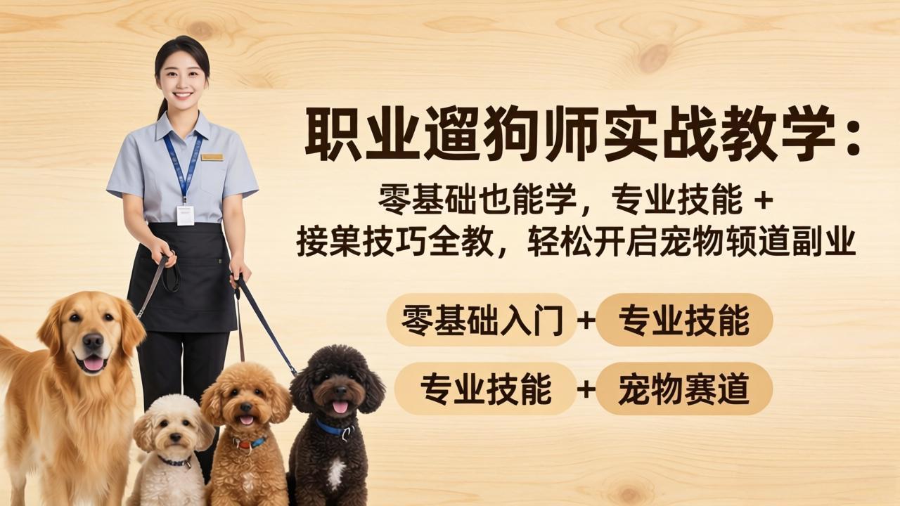 职业遛狗师实战教学：零基础也能学，专业技能 + 接单技巧全教，轻松开启宠物赛道副业-无畏轻创