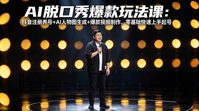 AI脱口秀爆款玩法课：抖音注册养号+AI人物图生成+爆款视频制作，零基础快速上手起号-无畏轻创