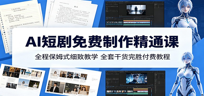 AI短剧免费制作精通课：全程保姆式细致教学，全套干货完胜付费教程-无畏轻创
