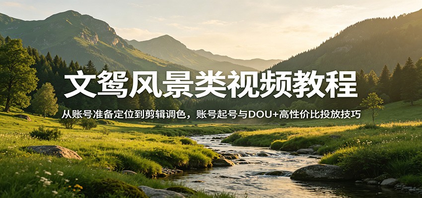 文鸳风景类视频教程：从账号准备定位到剪辑调色，账号起号与DOU+高性价比投放技巧-无畏轻创