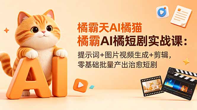 橘霸天AI橘猫短剧实战课：提示词+图片视频生成+剪辑，零基础批量产出治愈短剧-无畏轻创