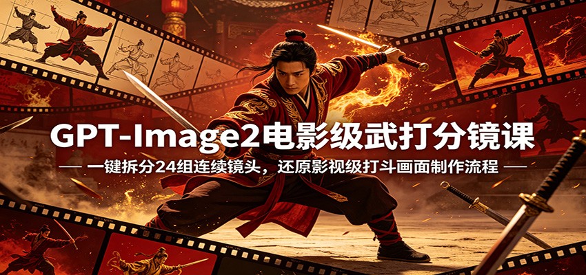 GPT-Image2电影级武打分镜课：一键拆分24组连续镜头，还原影视级打斗画面制作流程-无畏轻创